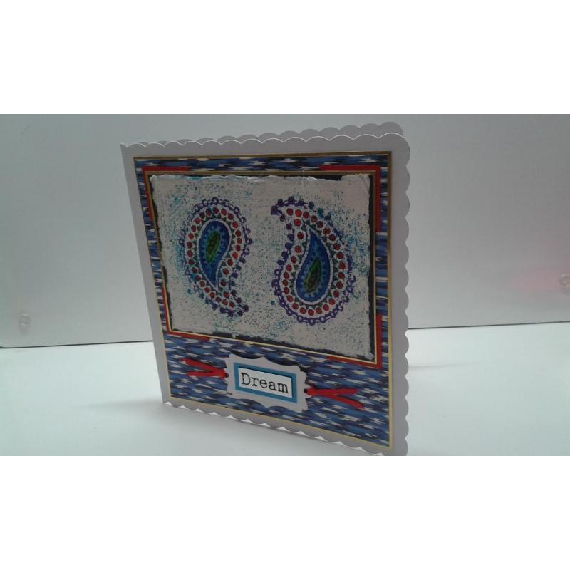 handmade Paisley design card - made using Indian block printing onto recycled cotton rag paper