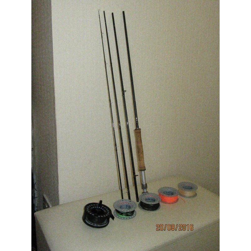Greys plus airflow fly rods plus airflow switch reel, 5 fly lines,boat bag and reel bag for sale