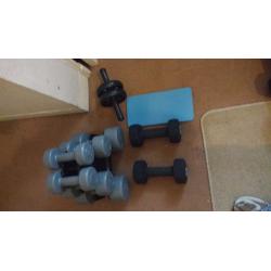 Dumbbell pairs - 6kg, 8kg, 10kg, 12.5kg, 15kg, 17.5kg, dumbbell tree and ab roller