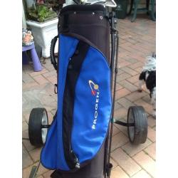 Full set of left handed golf clubs trolly & bag ( masters Gold )