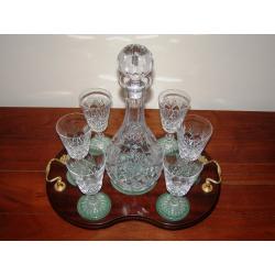 Wine Lead Crystal Fully Cut Decanter & 6 glasses Tray Set