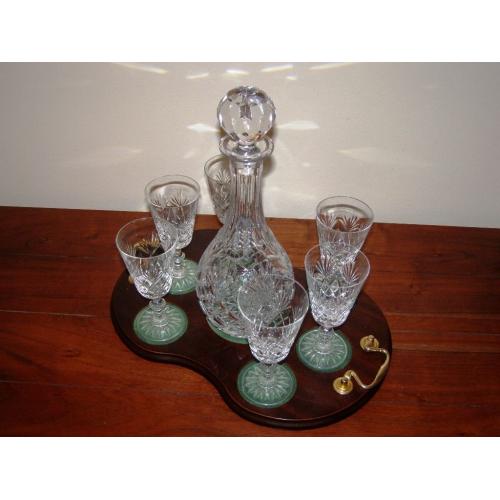 Wine Lead Crystal Fully Cut Decanter & 6 glasses Tray Set