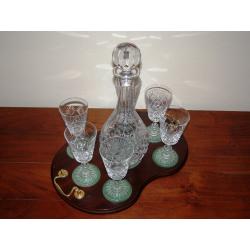 Wine Lead Crystal Fully Cut Decanter & 6 glasses Tray Set