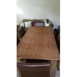 John lewis solid wood dining table with 6 faux leather chairs