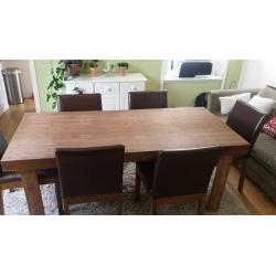 John lewis solid wood dining table with 6 faux leather chairs
