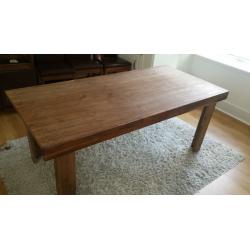John lewis solid wood dining table with 6 faux leather chairs