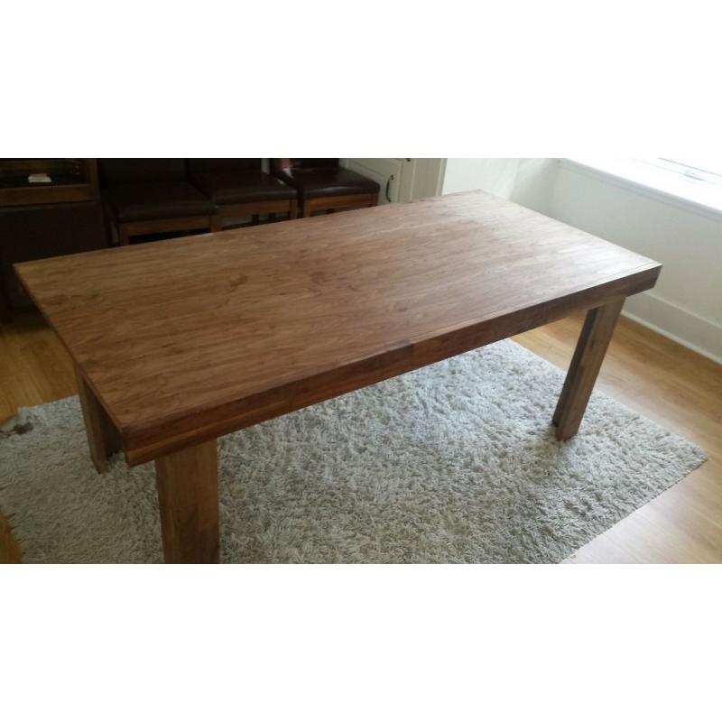 John lewis solid wood dining table with 6 faux leather chairs