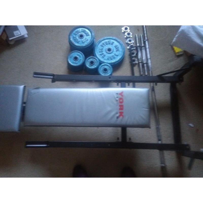 51kg steel weight plates bench and bars