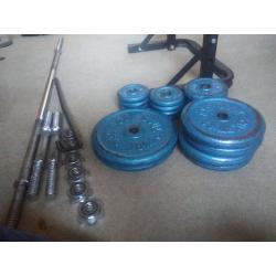51kg steel weight plates bench and bars
