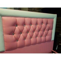 3FT Single Luxury Pink Princess Crystal Diamond Bed Extra Padding Faux Leather