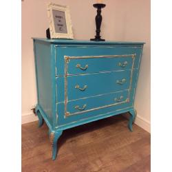 Unique French style chest of drawers finished in chalk turqoise