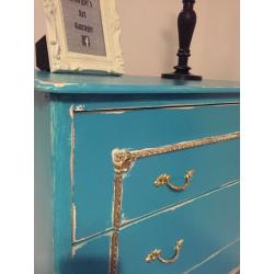 Unique French style chest of drawers finished in chalk turqoise