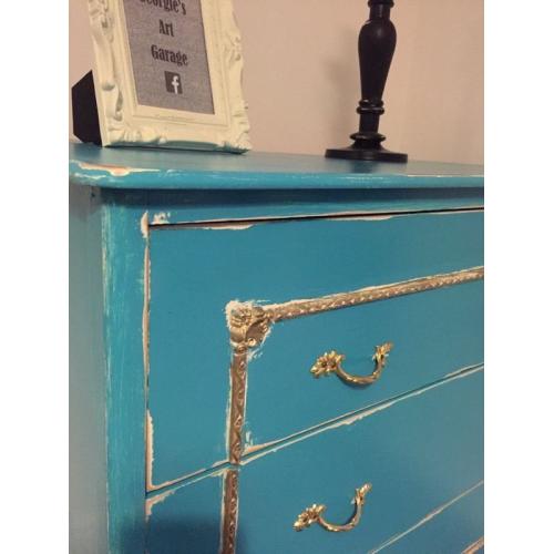 Unique French style chest of drawers finished in chalk turqoise