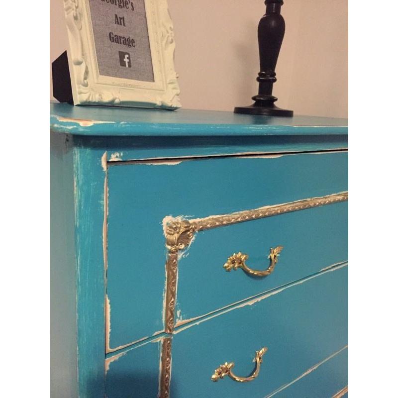 Unique French style chest of drawers finished in chalk turqoise