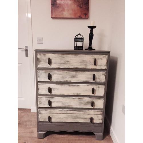 A loveless refurbished chest of drawers with distressed finish
