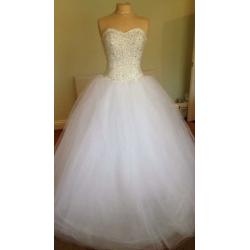 Brand new white princess wedding dress size 8-10 corset back encrusted bust
