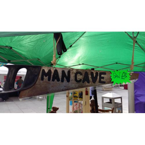 Man Cave sign made out of a saw. ?5 collect from Jarrow