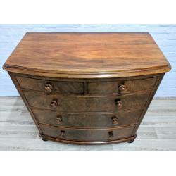 Victorian Walnut Bow Fronted Chest Of Drawers (DELIVERY AVAILABLE)