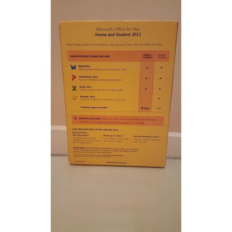 Microsoft Office Mac Home & Student Edition 2011 Family Pack 3 Macs 3 Users licence