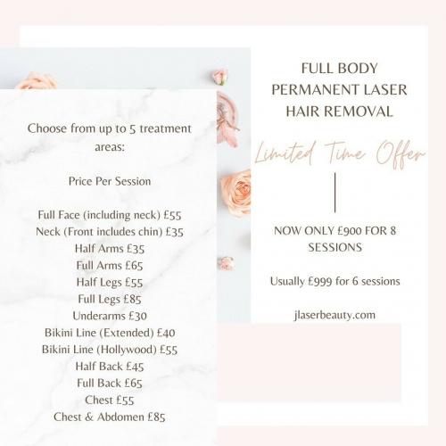 FULL BODY PERMANENT LASER HAIR REMOVAL - PRICE FOR 8 SESSIONS