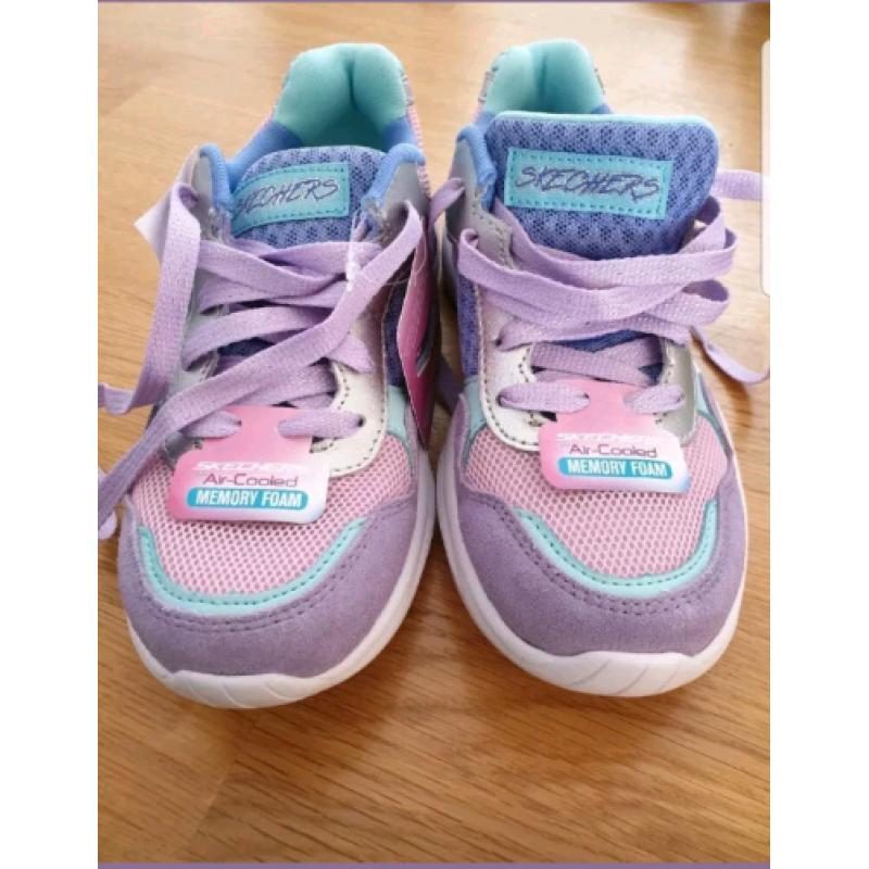 Skechers Girls UK 13 Air Cooled Memory Foam Trainers Purple, Pink, Gre