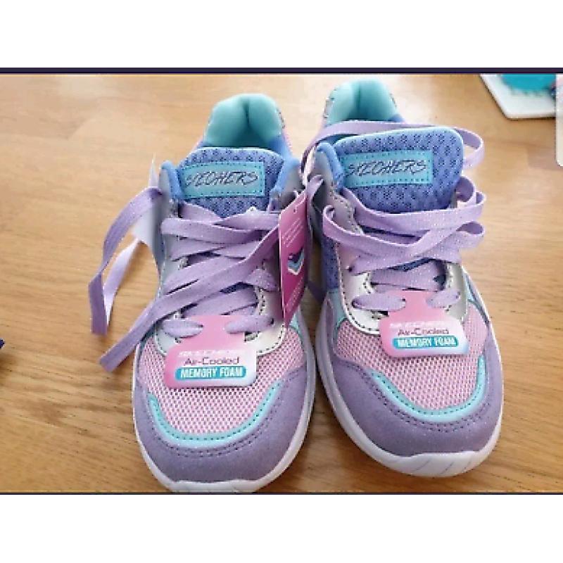 Skechers Girls UK 13 Air Cooled Memory Foam Trainers Purple, Pink, Gre
