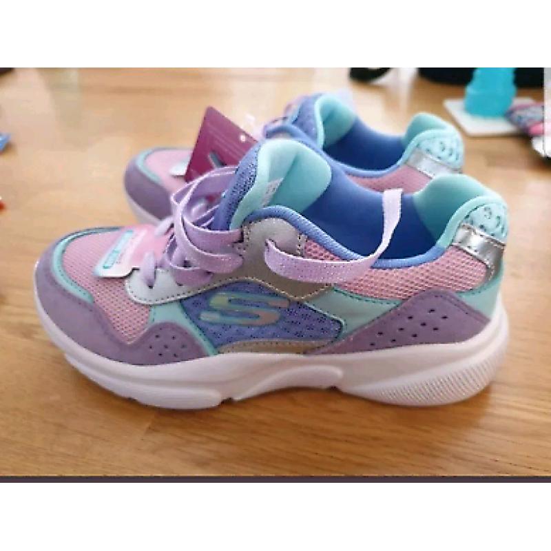 Skechers Girls UK 13 Air Cooled Memory Foam Trainers Purple, Pink, Gre