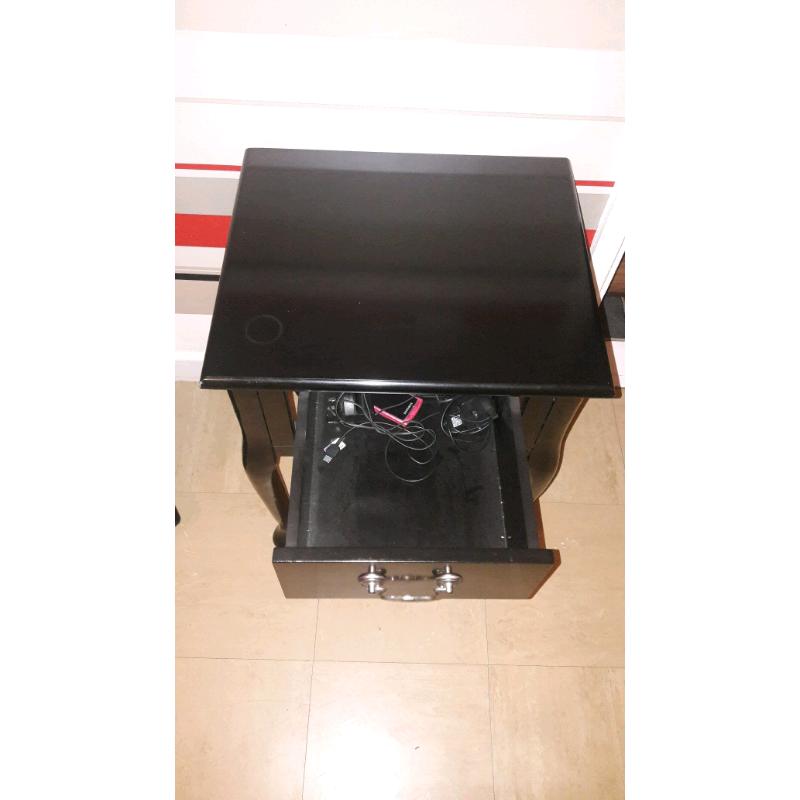 2 x Elysee black side lamp tables/bedside cabinets