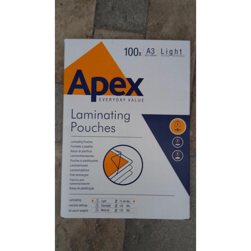Apex laminating pouches A3 light 75-80 microns