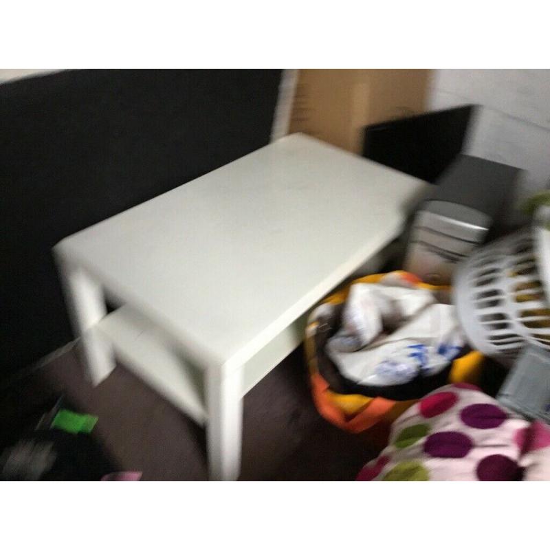 Free settee x 2 one cream colour one brown colour, white tv table, white coffee table
