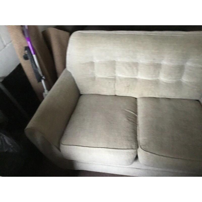 Free settee x 2 one cream colour one brown colour, white tv table, white coffee table