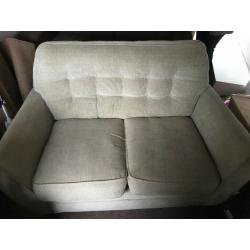Free settee x 2 one cream colour one brown colour, white tv table, white coffee table