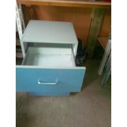 pale blue malamine cupboard on castors