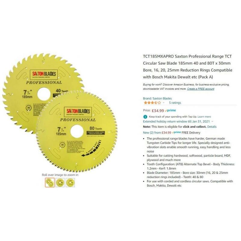 2 Saxton Professional Range TCT Circular Saw Blades