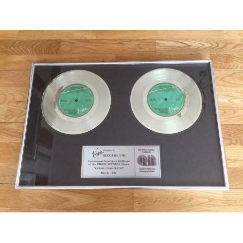 Boy George Certified Double Platinum Disc For Karma Chameleon Presented To Virgin Records 1984