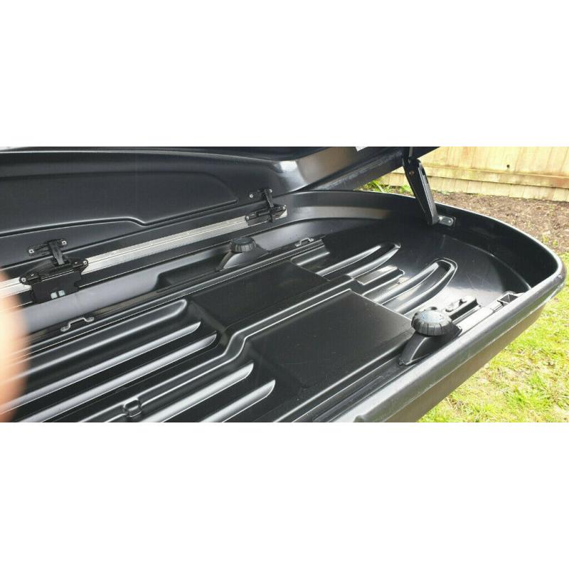 EXODUS ROOF BOX EXTRA LARGE 580L CARRIER BOX BLACK GLOSSY NOT THULE VGC (2)