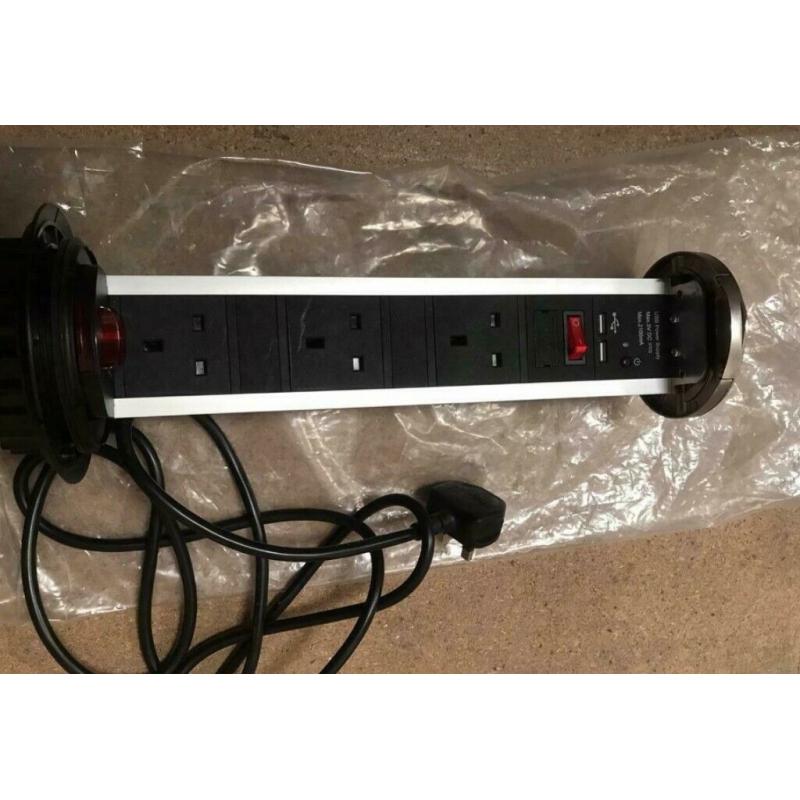 Kengo POP-UP SOCKET with 3 Sockets and 2 USB Charger Ports ? Satin nickel