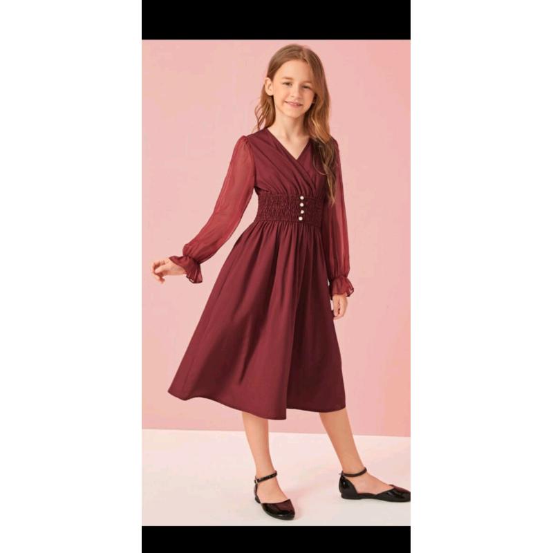 Brand New - Girls Burgundy Coat and Burgundy dress - Size 8yr