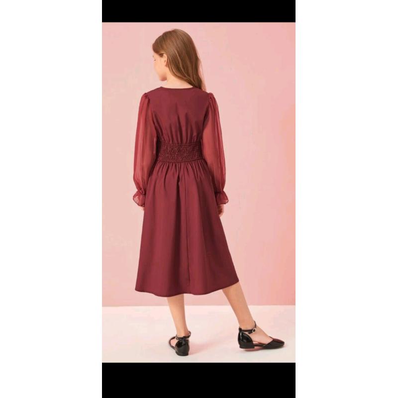 Brand New - Girls Burgundy Coat and Burgundy dress - Size 8yr