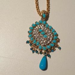 Shiny Turquoise Artificial Necklace With Earrings Kids Jewellery Set