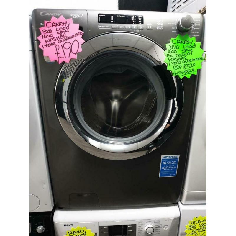 Ex display grey candy 8kg load 1600 spin washing machine