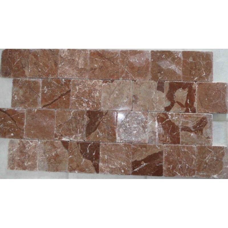 33 (1/3 sqm) BeautifulTumbled Italian Marble Tiles 10cm x 10cm, Ruby Veined