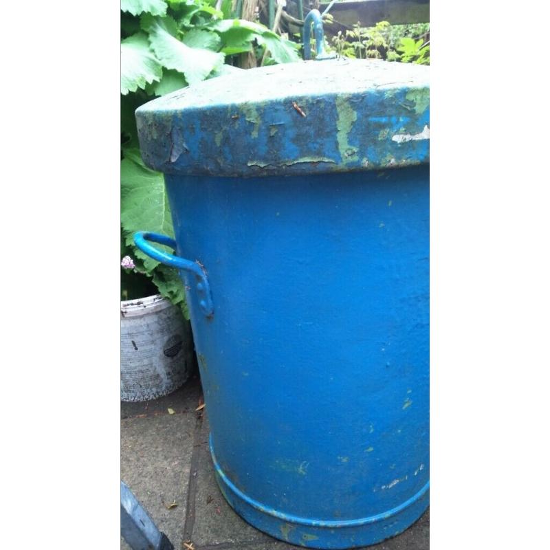steall heavy duty vintage blue green flaking coated dustbins circA 1980'S