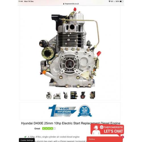 Hyundai 10hp electric start Diesel engine brand new boxed.
