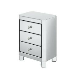 Designer Mirrored Three Drawer Bedside Table With Crystal Effects Knobs