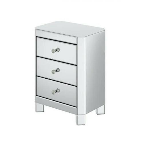 Designer Mirrored Three Drawer Bedside Table With Crystal Effects Knobs