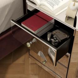 Designer Mirrored Three Drawer Bedside Table With Crystal Effects Knobs