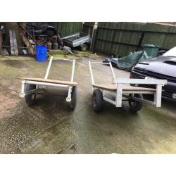 Trolleys x2 and wheels ideal garden garage or ware house