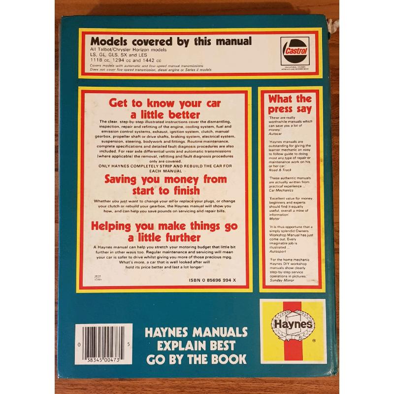 Haynes Manual Talbot/Chrysler Horizon