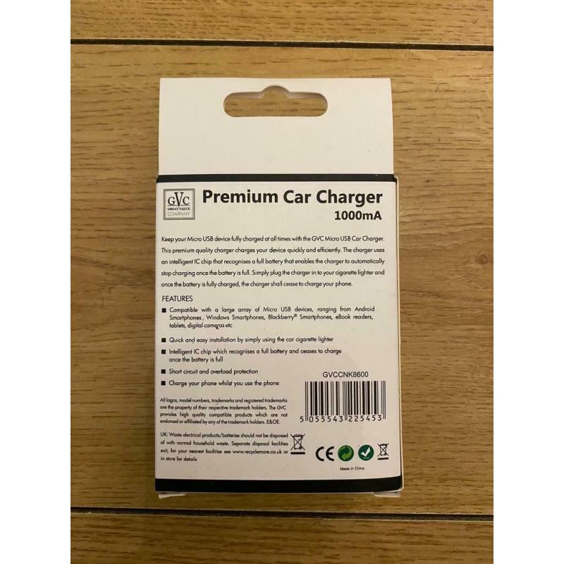 Micro USB In Car Charger For Samsung, Huawei, Sony, LG, Nokia and many other Devices